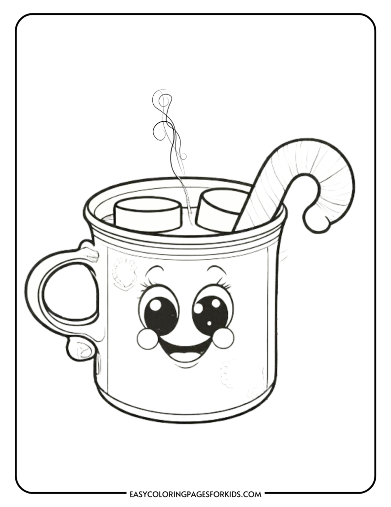 Illustration of a steaming cup of hot chocolate ready for coloring