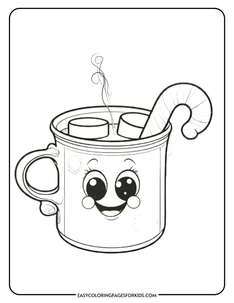 Illustration of a steaming cup of hot chocolate ready for coloring
