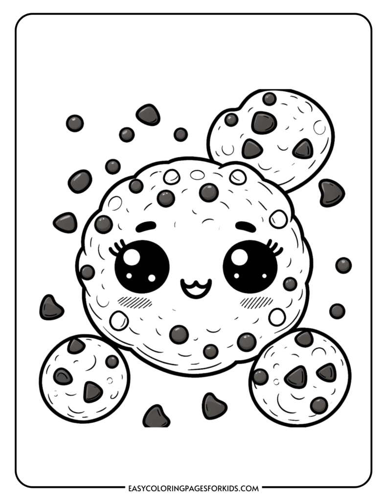 Delicious chocolate chip cookie to color