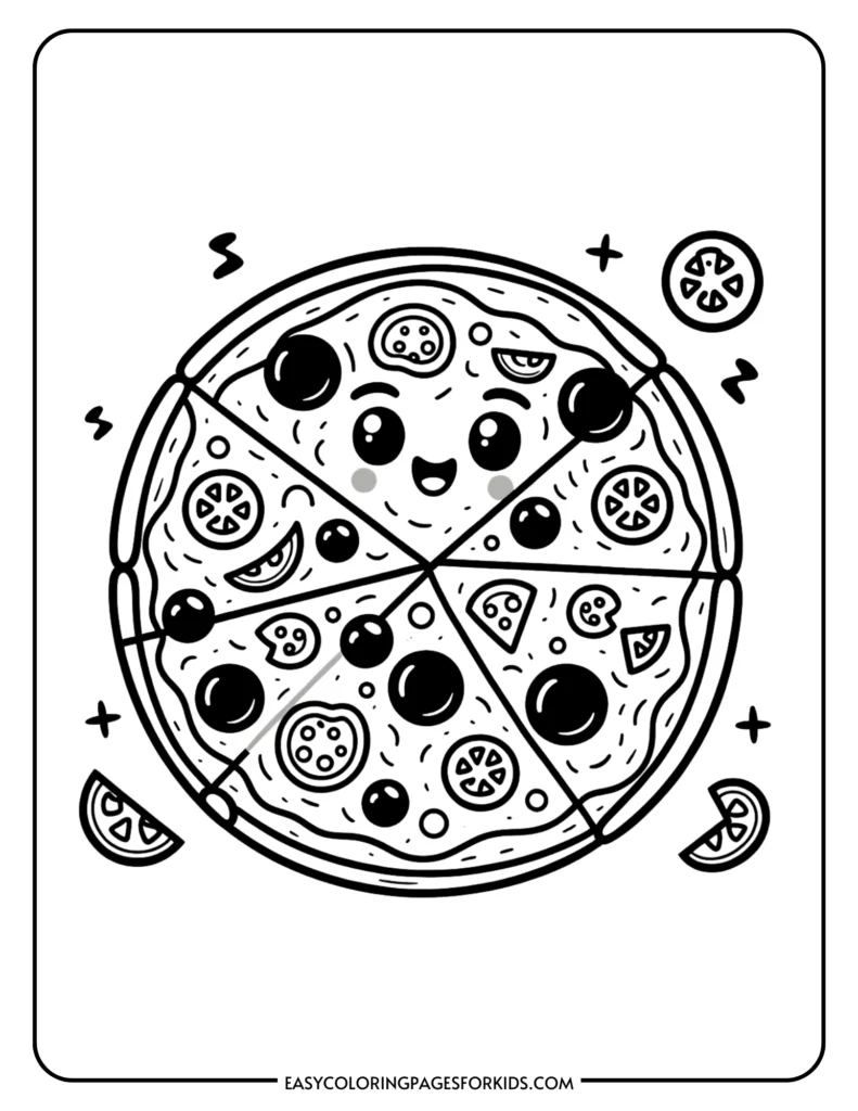 Variety of pizza-themed images perfect for coloring activities
