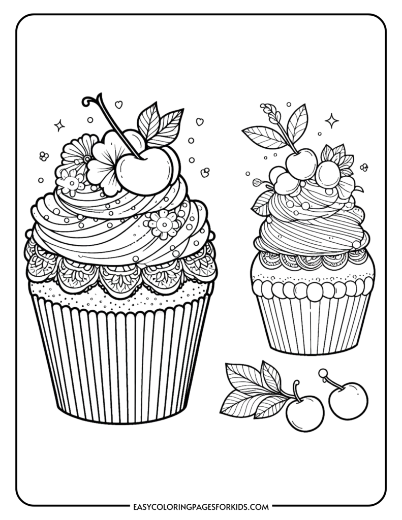 Cheerful Cute Cupcake Coloring Pages