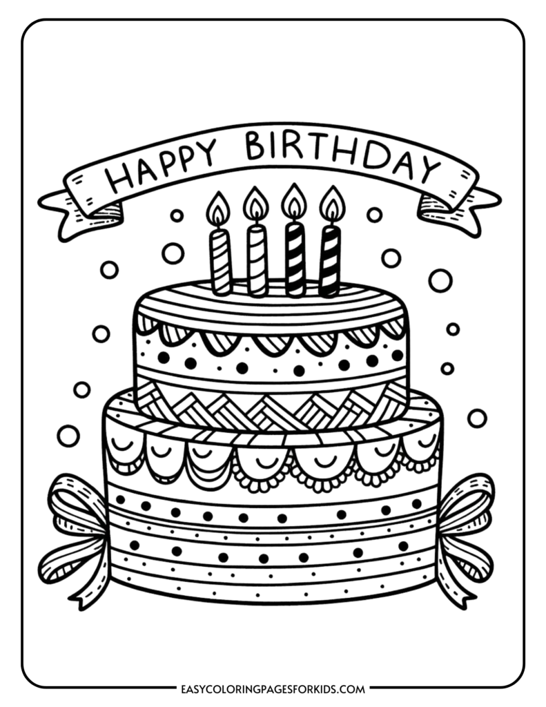 Illustration of a birthday cake ready to be colored