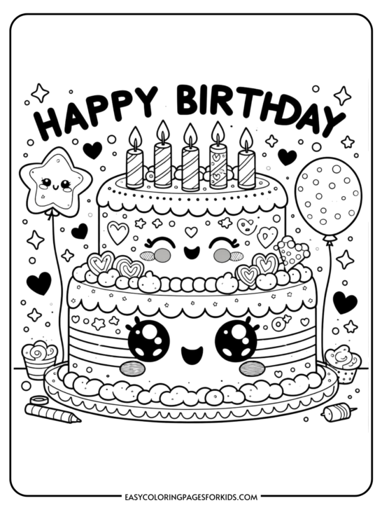 Birthday Cake Coloring Page (7 Free Printable Pages)