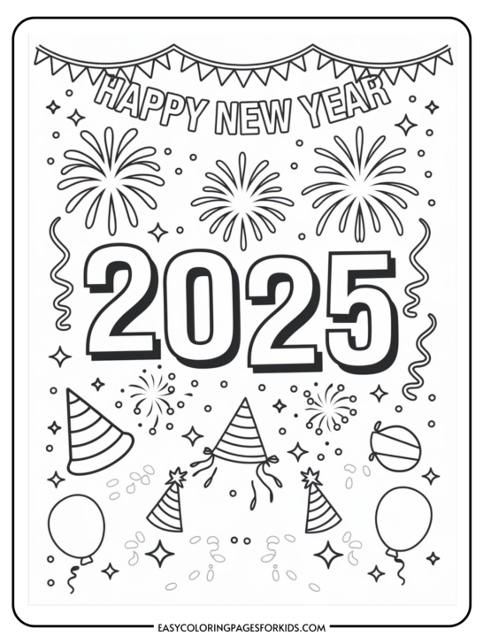 2025 Coloring Pages (4 Free Printable Pages) Easy Coloring Pages for Kids
