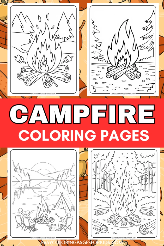 Campfire coloring pages featuring various designs of campfires, logs, and outdoor scenes. Ideal for kids' creative activities, these printable coloring sheets encourage imagination and art skills while celebrating the fun of camping and nature.