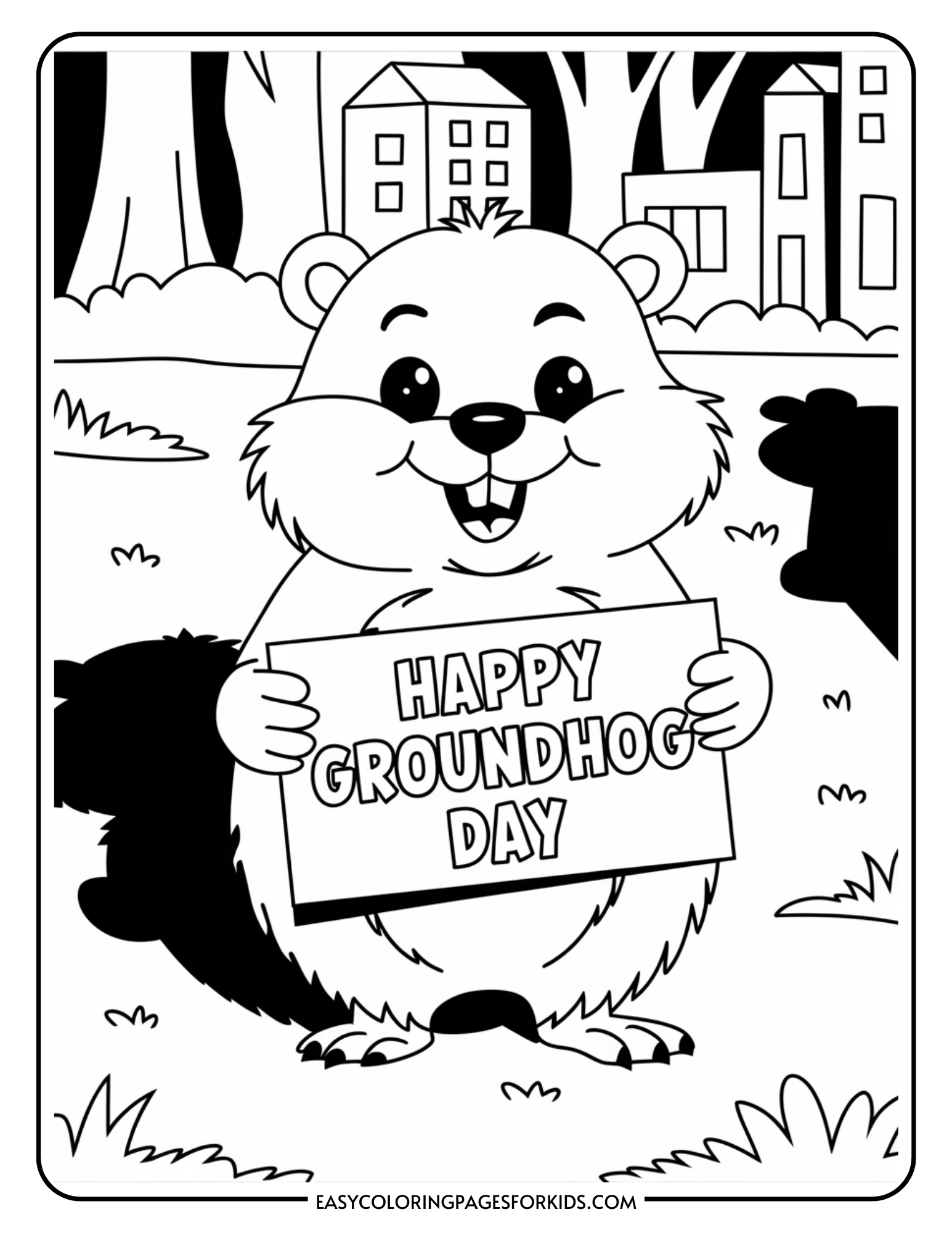 Groundhog Day Coloring Page (6 Free Printable Pages) - Easy Coloring ...
