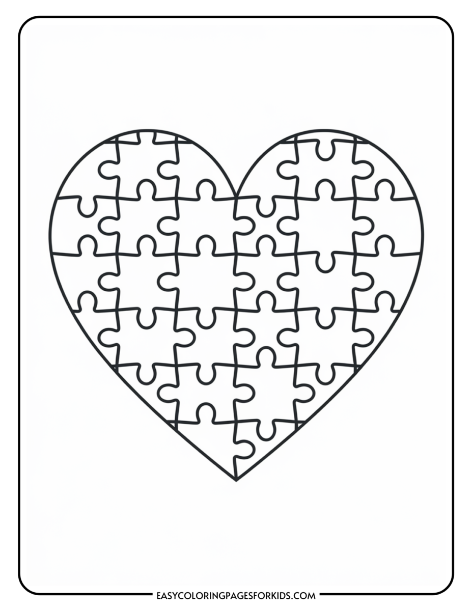 Heart Puzzle Coloring Page (7 Free Printable Pages) - Easy Coloring ...