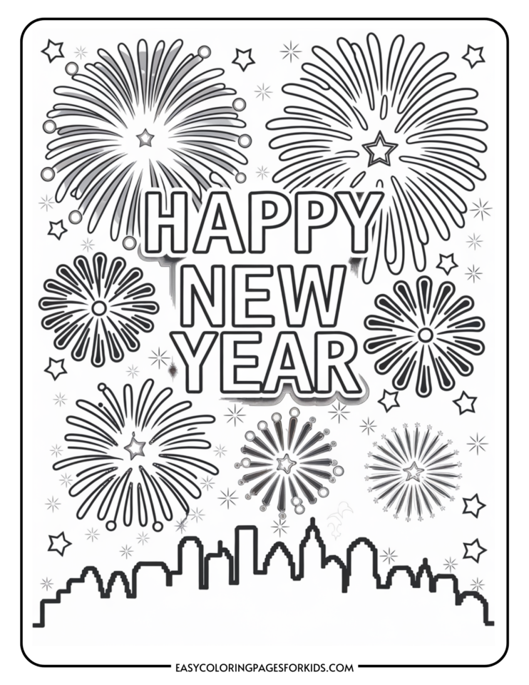 Happy New Year Coloring Pages (4 Free Printable Pages) - Easy Coloring ...