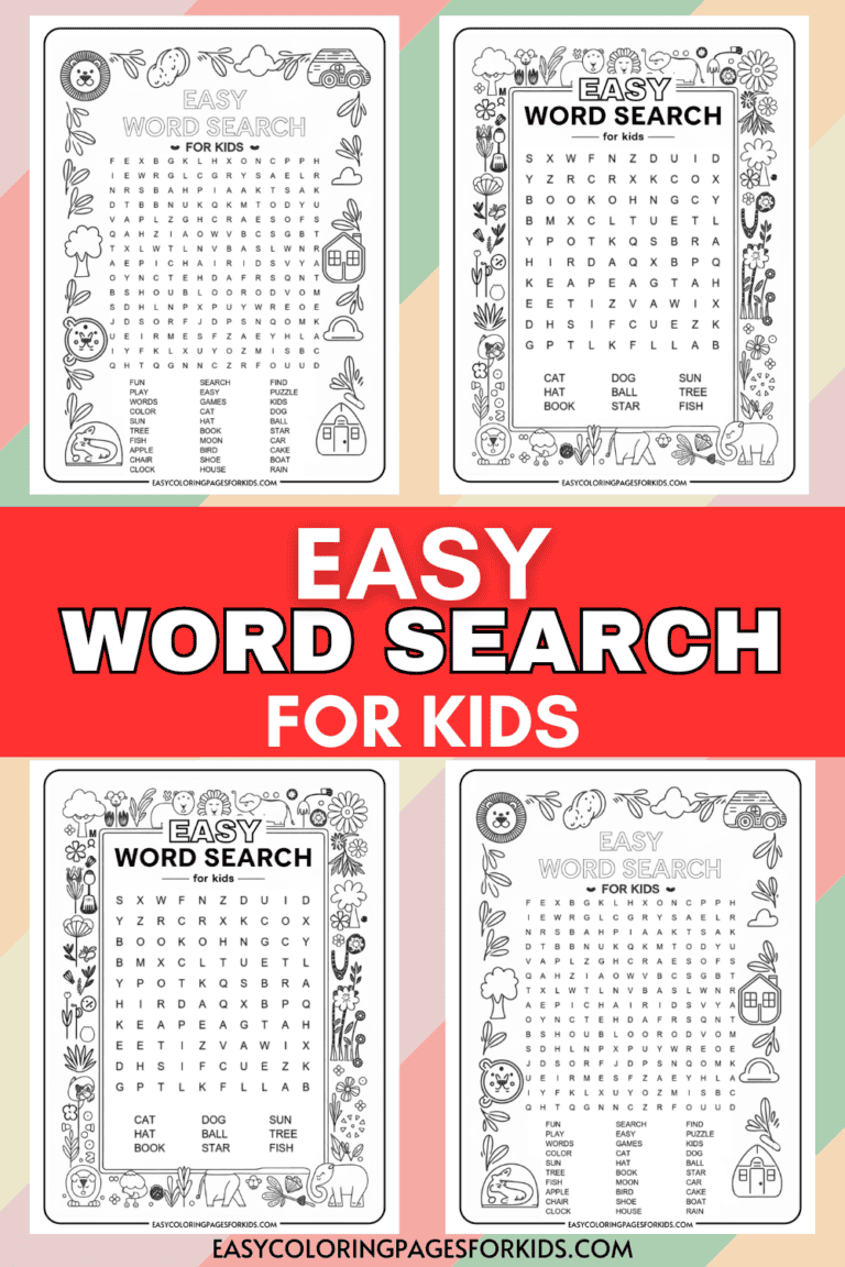 Kindergarten Easy Word Search for Kids (2 Free PDF Pages) - Easy Coloring Pages for Kids