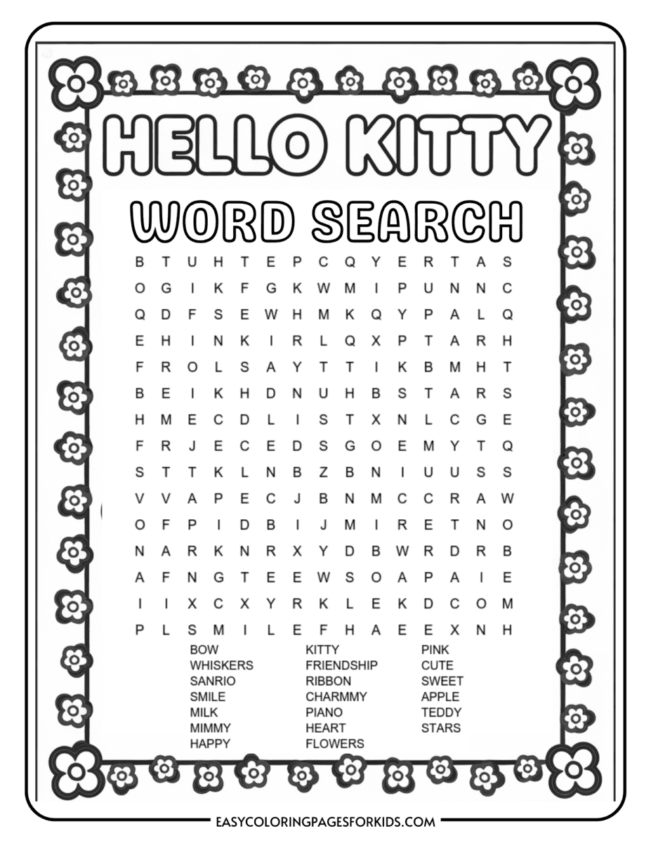 Free Printable Hello Kitty Word Search (2 Free PDF Pages) Easy