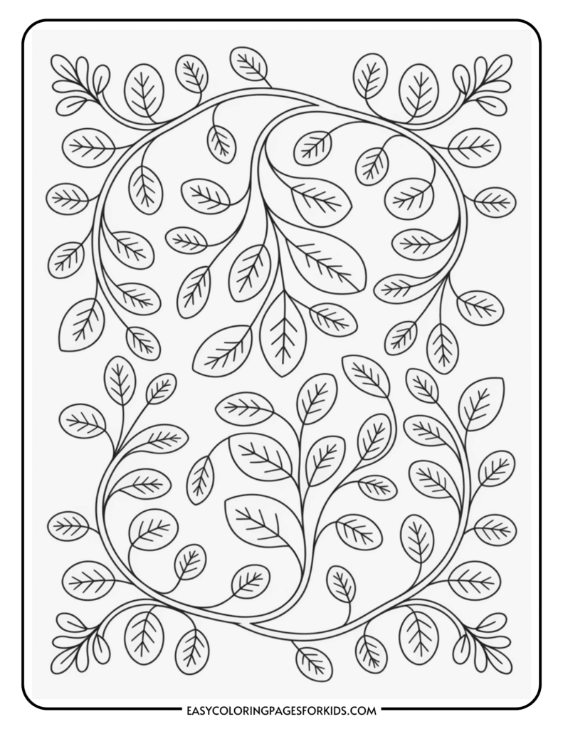 Illustration of a pattern with intertwined leafy vines against a white background.