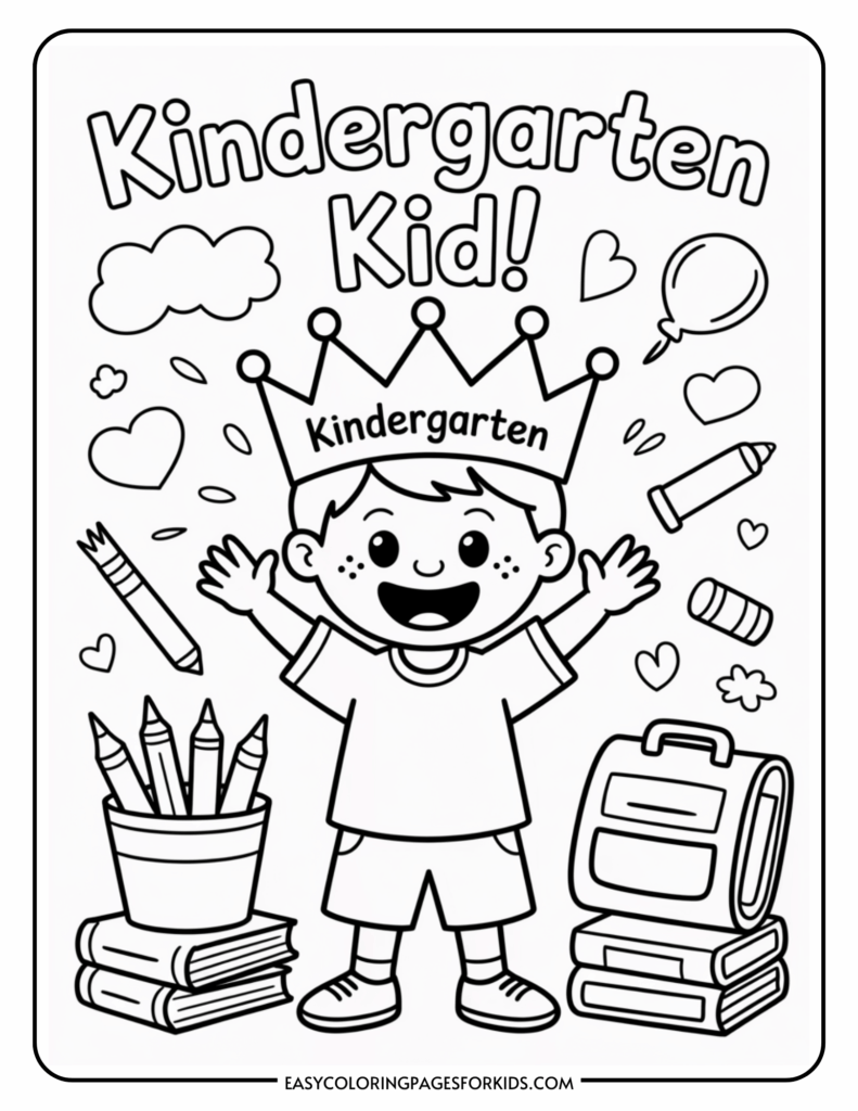 First Day of Kindergarten Coloring Page (5 Free PDF Pages) - Easy ...