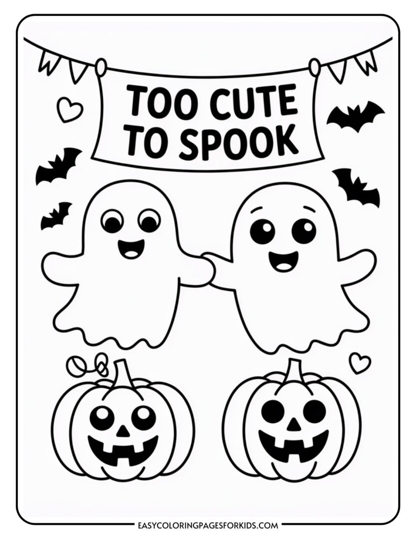 Cute Kawaii Halloween Coloring Pages For Kids (7 Pages) - Easy Coloring ...