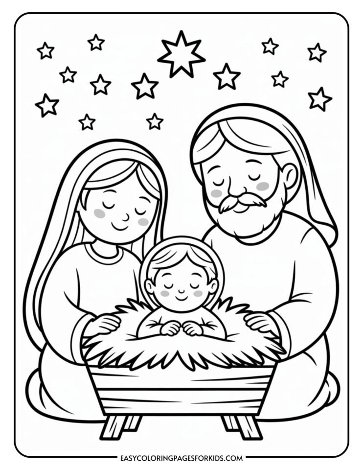 Christmas Nativity Scene Coloring Pages (10 Printable Pages) - Easy ...