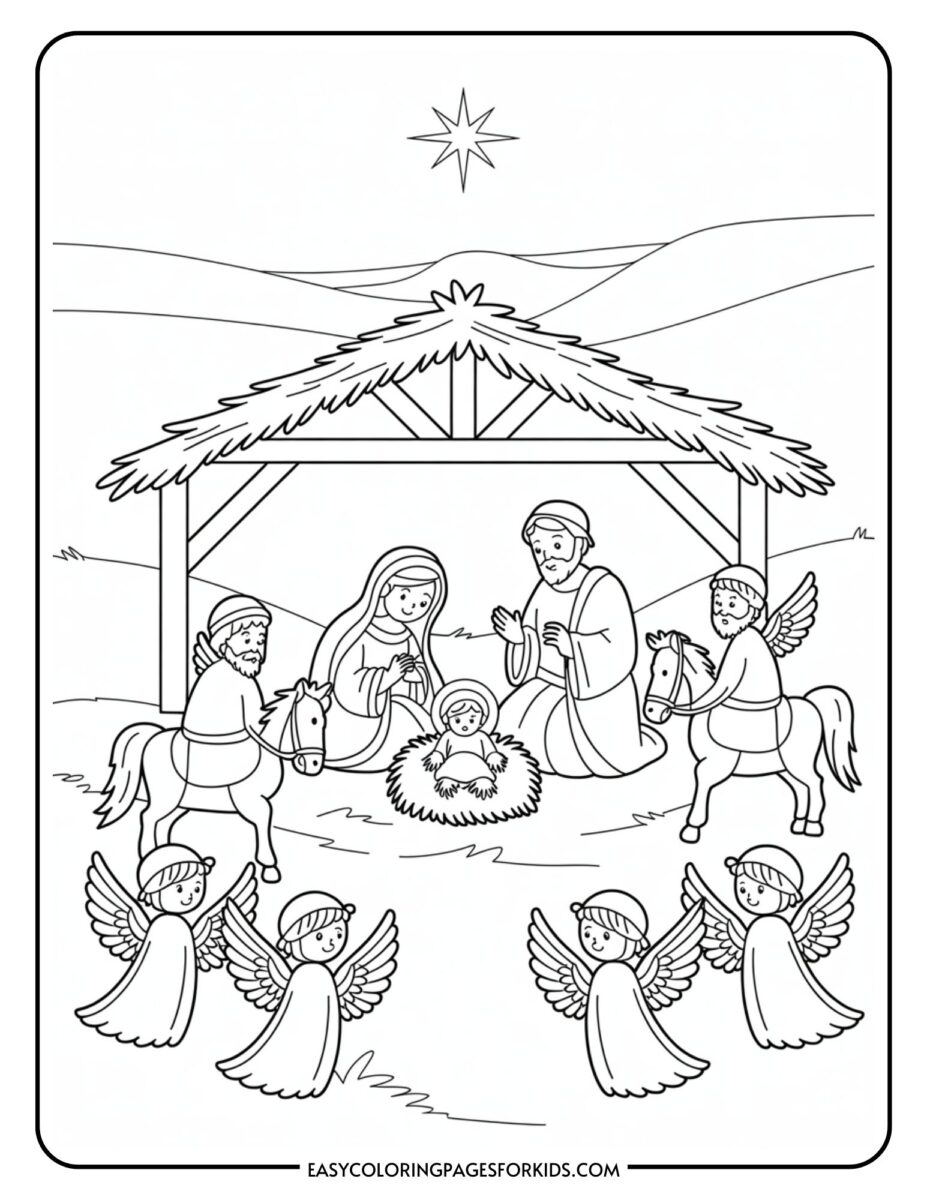 Christmas Nativity Scene Coloring Pages (10 Printable Pages) - Easy ...