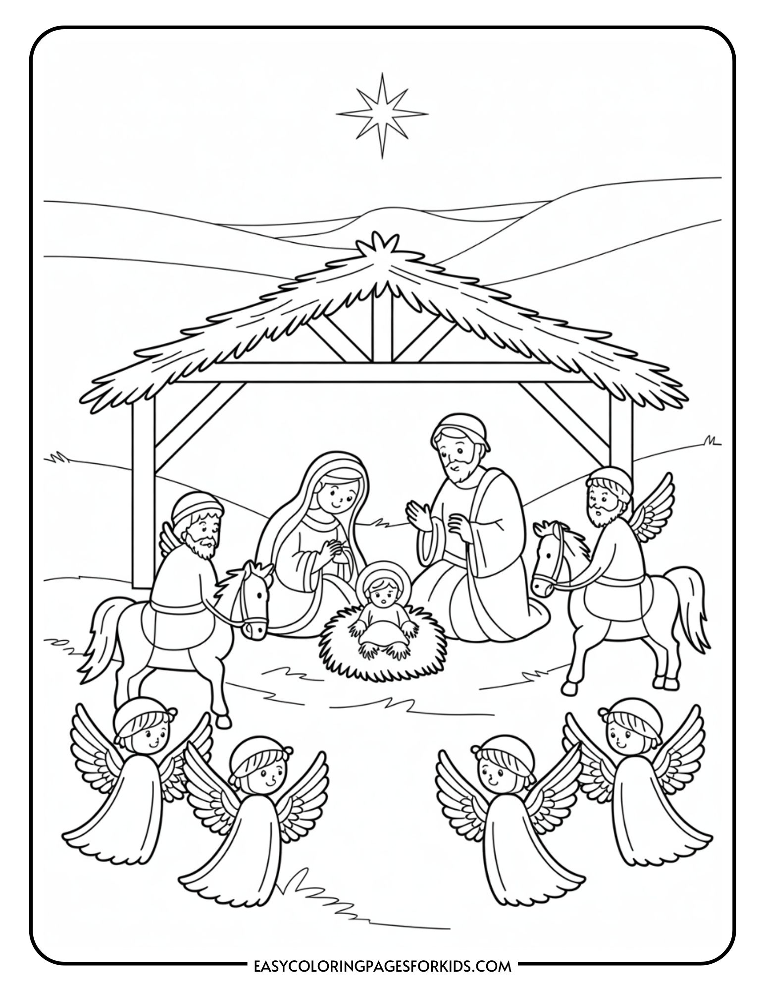 Christmas Nativity Scene Coloring Pages (10 Printable Pages) - Easy ...