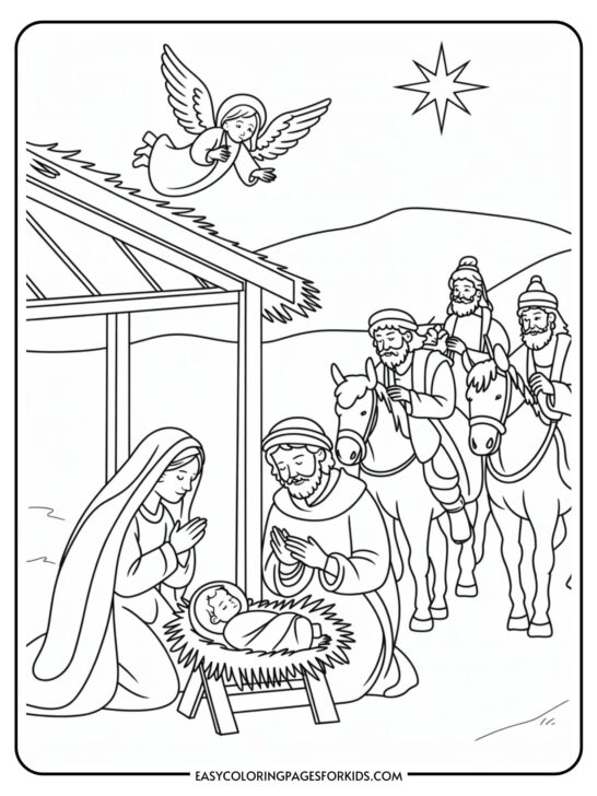 Christmas Nativity Scene Coloring Pages (10 Printable Pages)