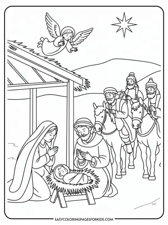 Christmas Nativity Scene Coloring Pages (10 Printable Pages)