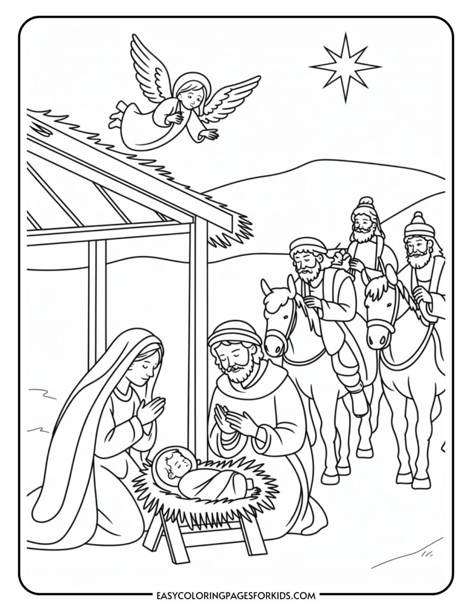 Christmas Nativity Scene Coloring Pages (10 Printable Pages) - Easy ...