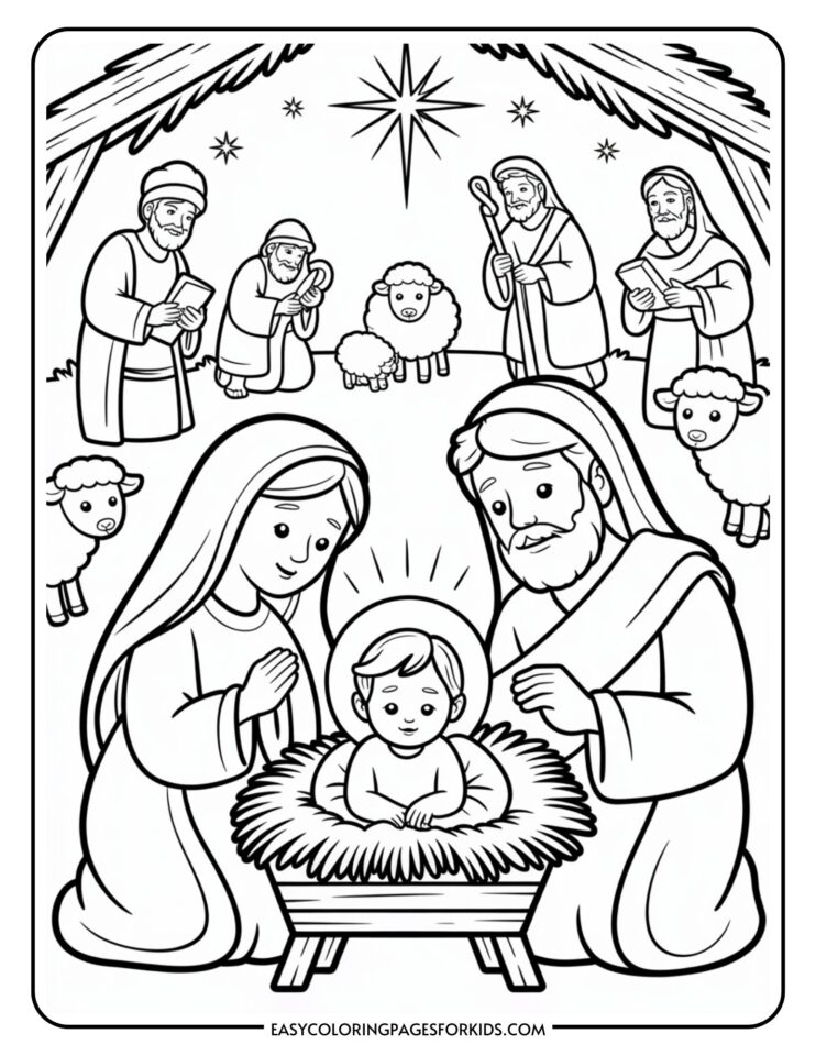 Christmas Nativity Scene Coloring Pages (10 Printable Pages) - Easy ...