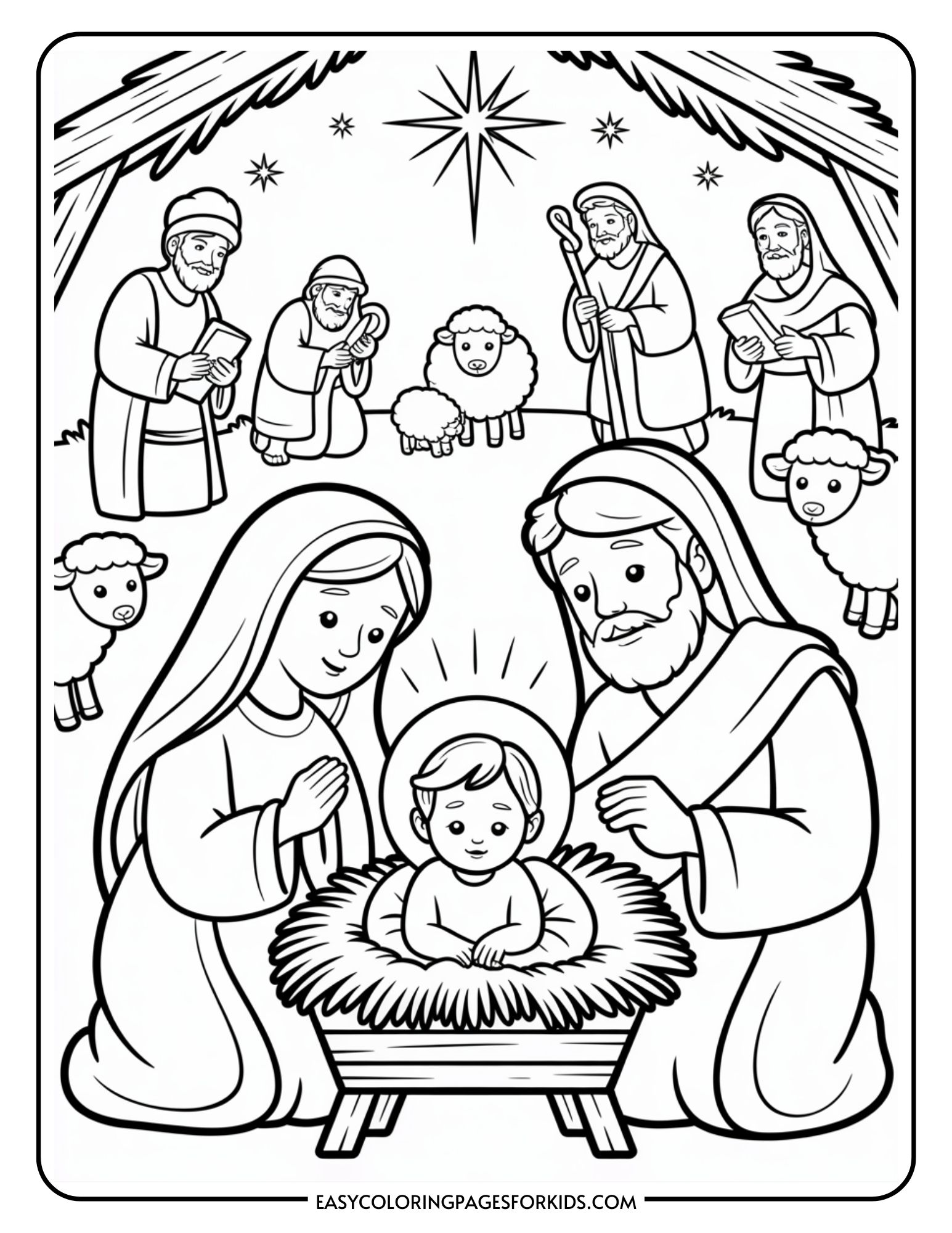 Christmas Nativity Scene Coloring Pages (10 Printable Pages) - Easy ...