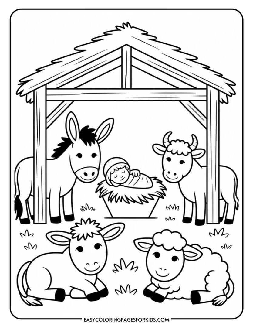 Christmas Nativity Scene Coloring Pages (10 Printable Pages) - Easy ...