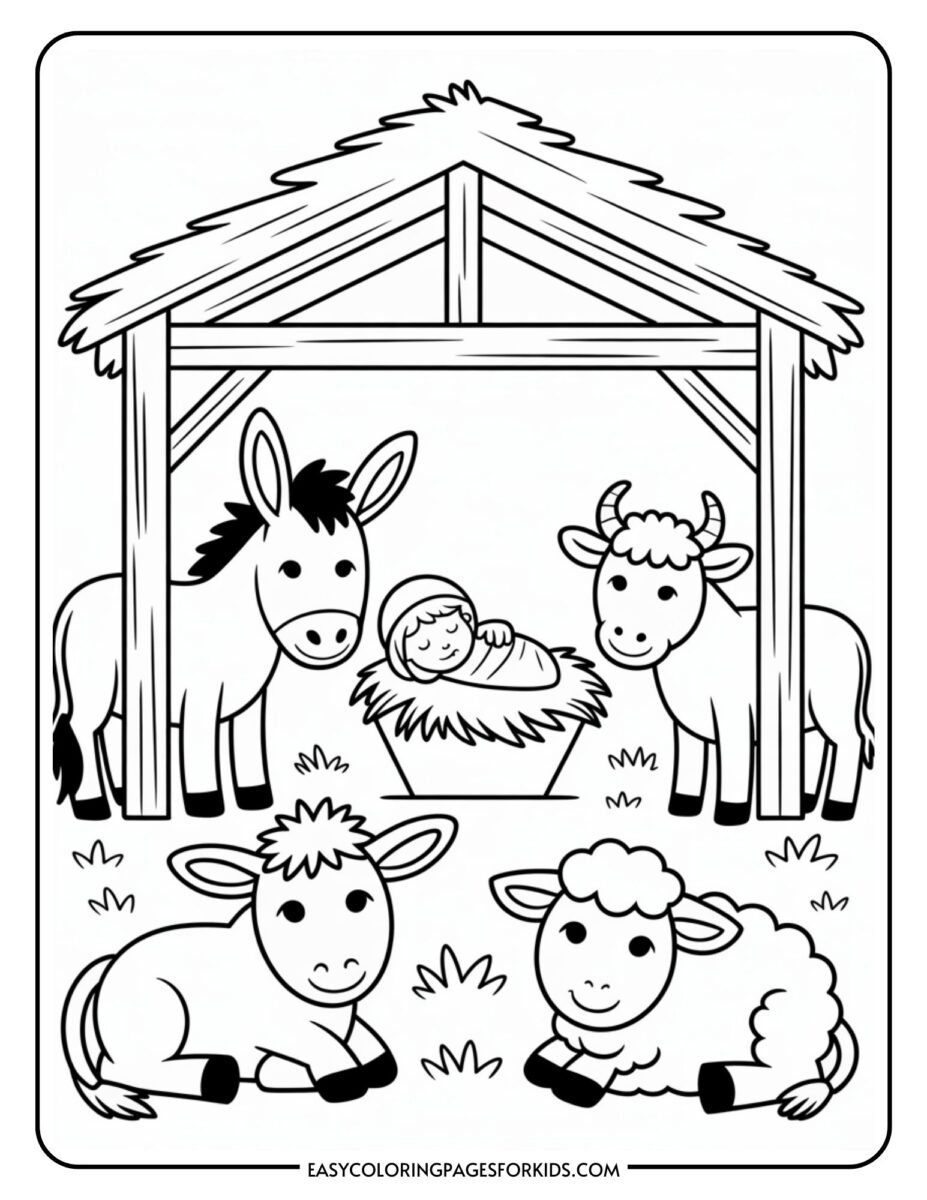 Christmas Nativity Scene Coloring Pages (10 Printable Pages) - Easy ...