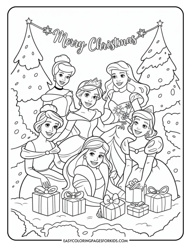 Disney Princess Christmas Coloring Pages (10 Pages To Color) Easy