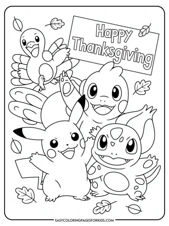 Pokemon Thanksgiving Coloring Pages (10 Sheets To Color)