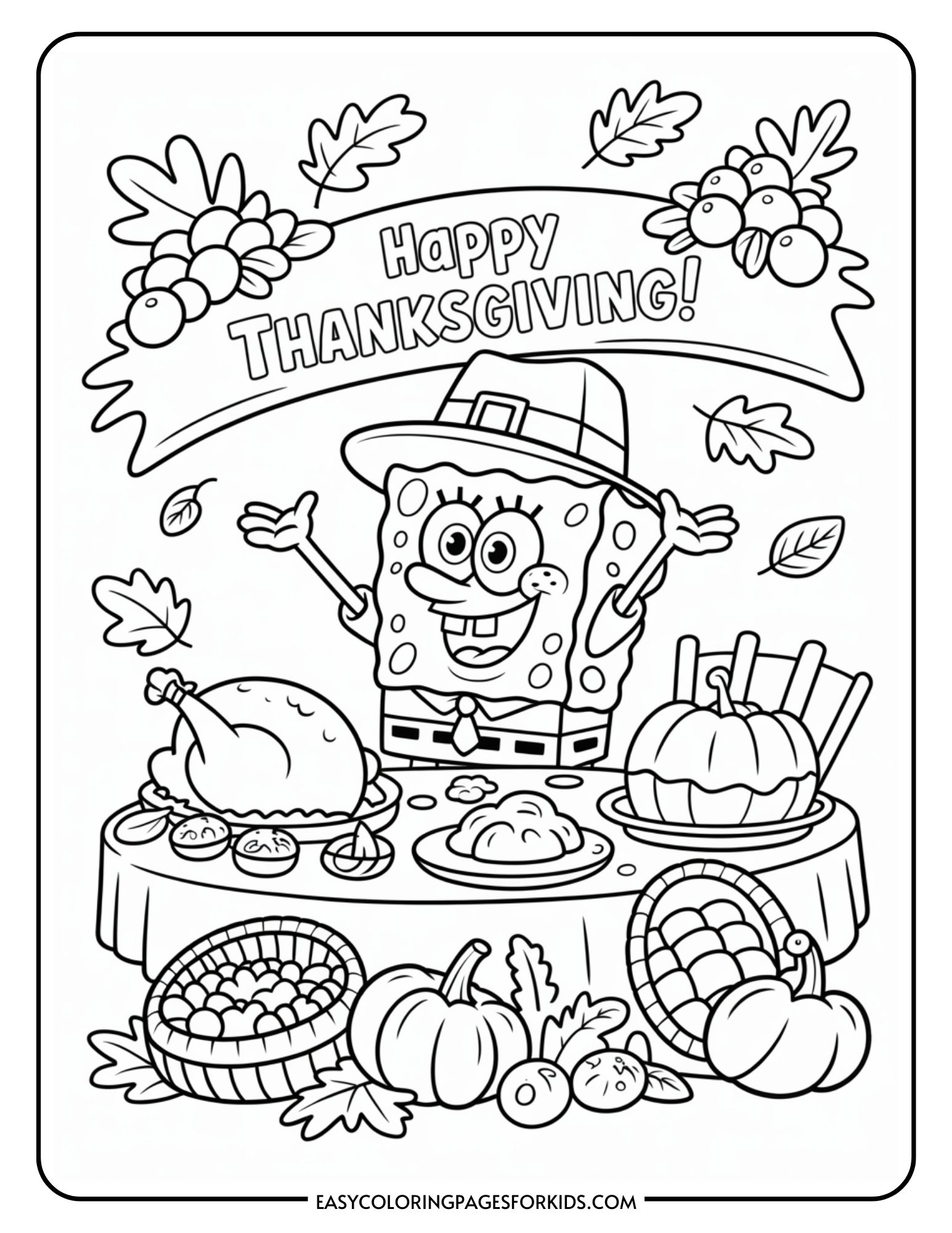 SpongeBob Thanksgiving Coloring Pages (8 Pages To Color) - Easy ...