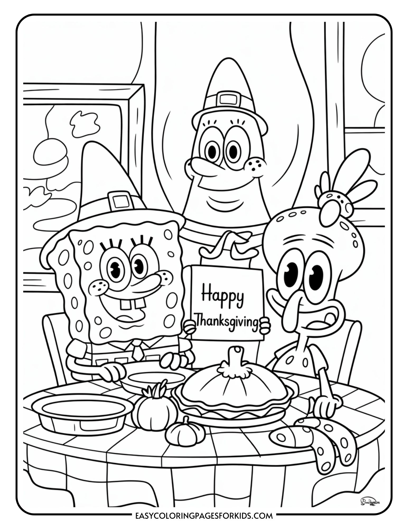 SpongeBob Thanksgiving Coloring Pages (8 Pages To Color) - Easy ...