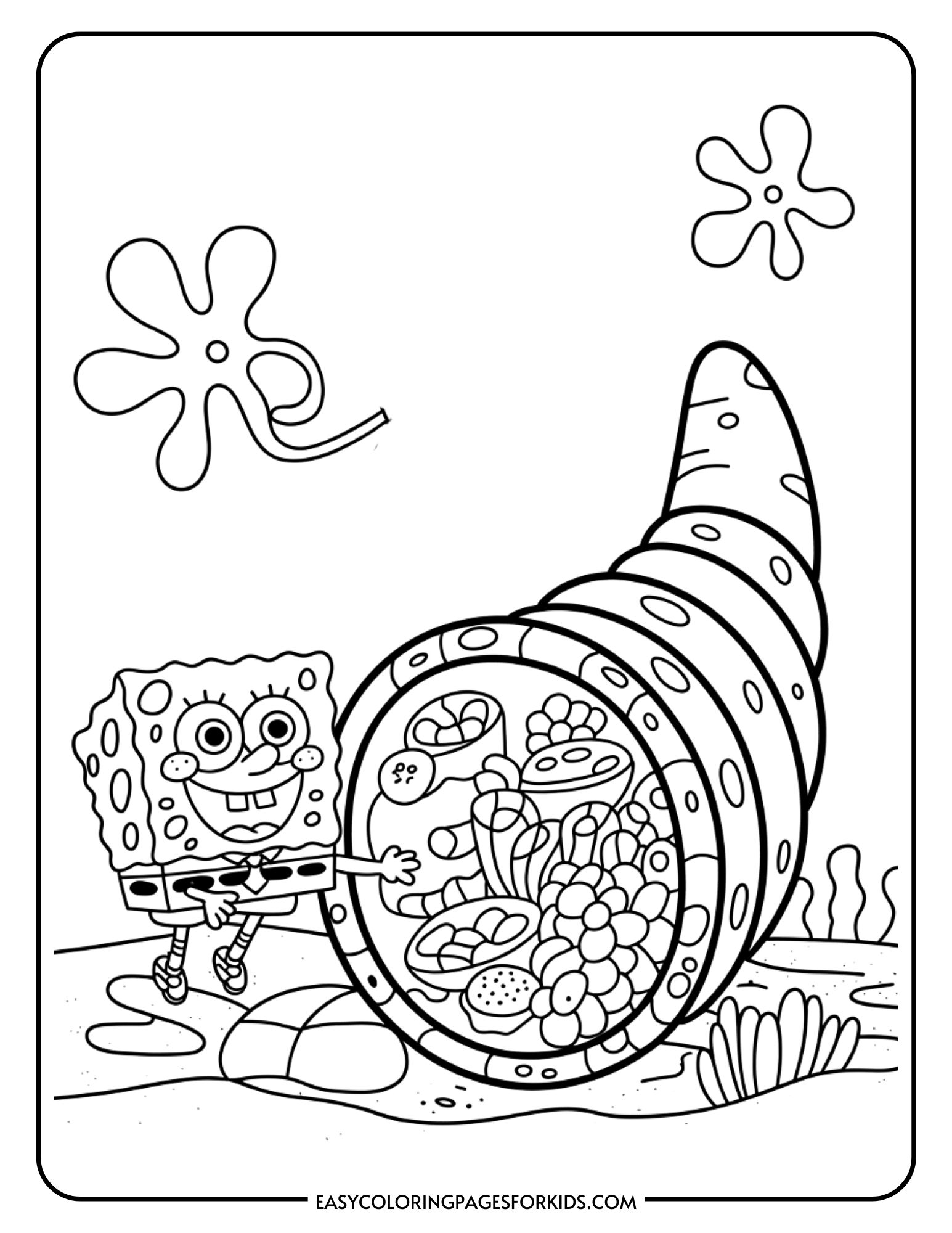 SpongeBob Thanksgiving Coloring Pages (8 Pages To Color) - Easy ...