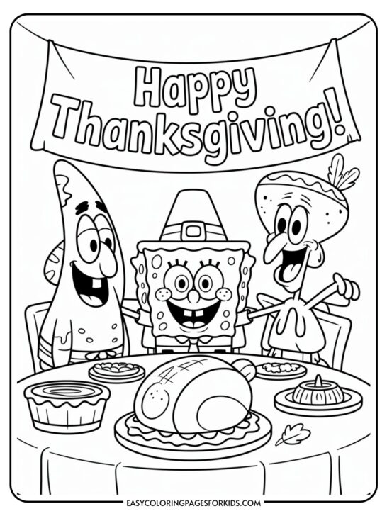 SpongeBob Thanksgiving Coloring Pages (8 Pages To Color)
