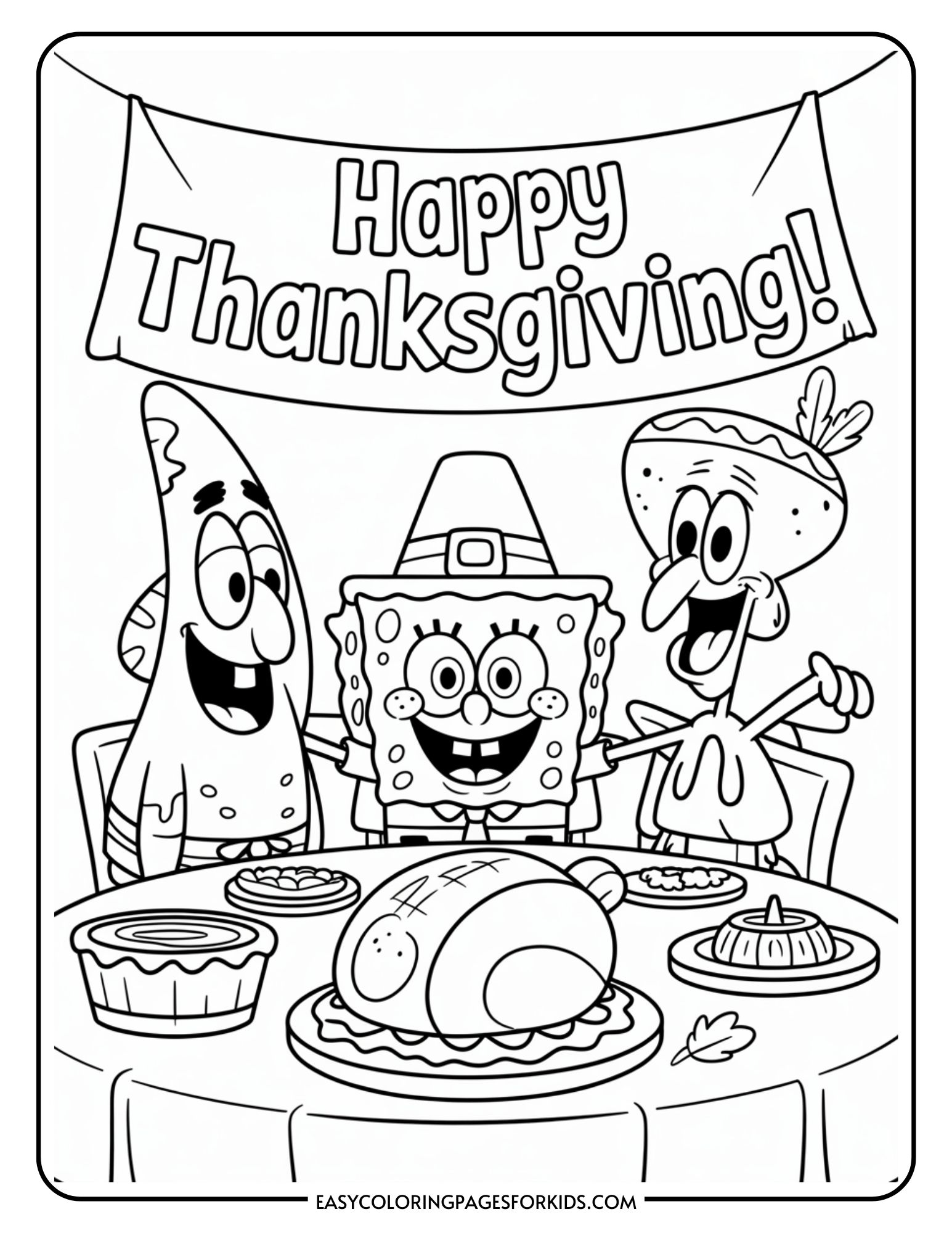 SpongeBob Thanksgiving Coloring Pages (8 Pages To Color) - Easy ...