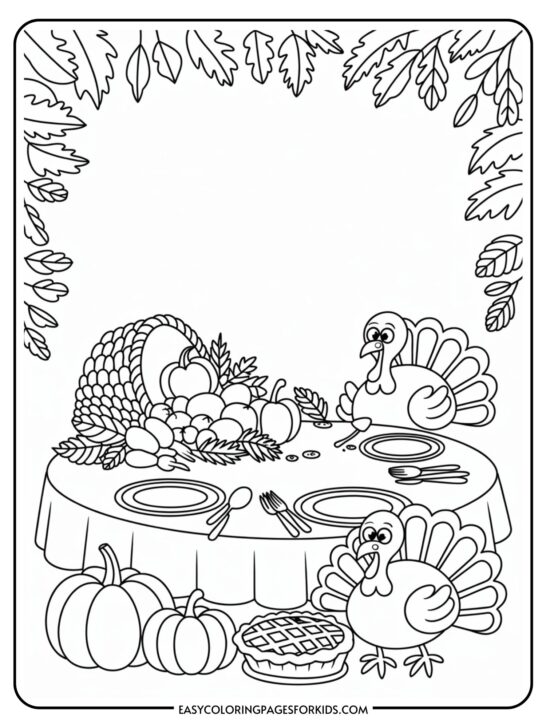 Thanksgiving Dinner Coloring Pages (7 Pages To Color)