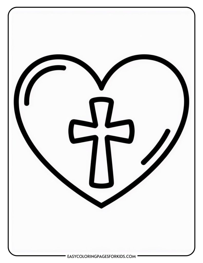 A black outline of a heart shape contains a cross in the center, on a plain background.