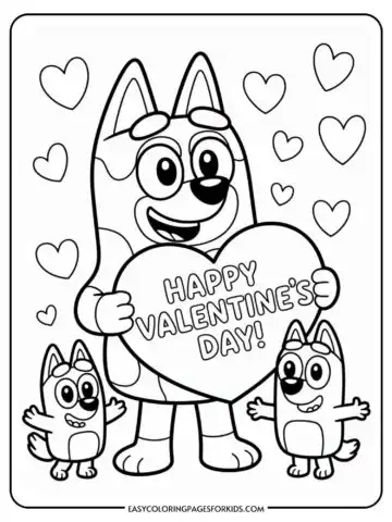 Cartoon dog holding a large heart with 
