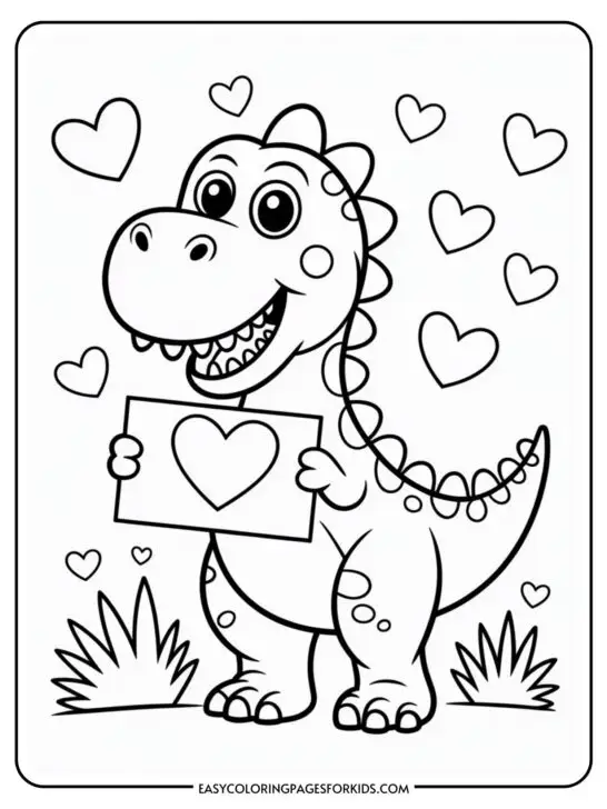 Dinosaur Valentine Coloring Page (11 Pages To Print)