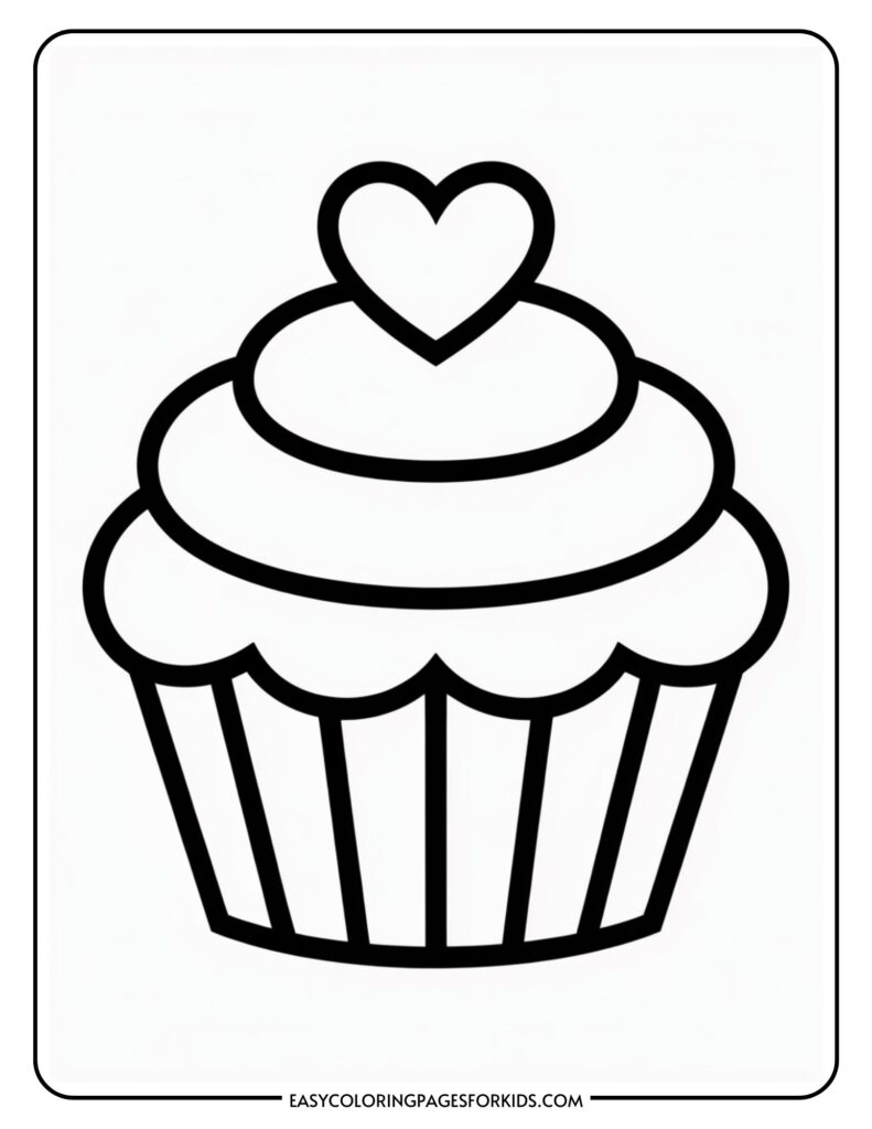 Black and white cupcake illustration with a heart on top.