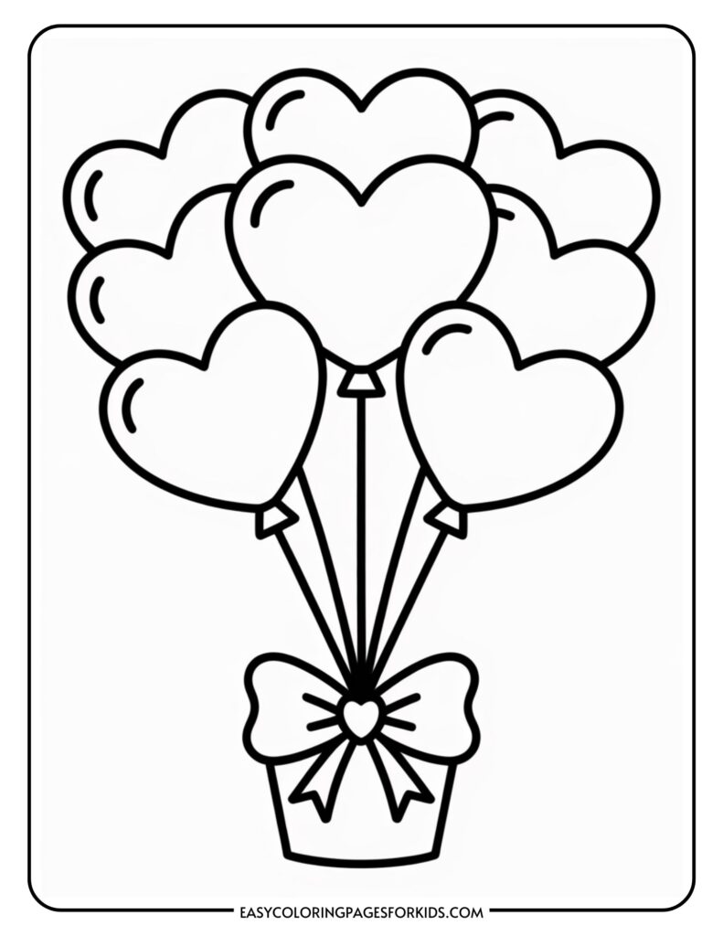 Heart-shaped balloons in a bouquet with a bow on the base.