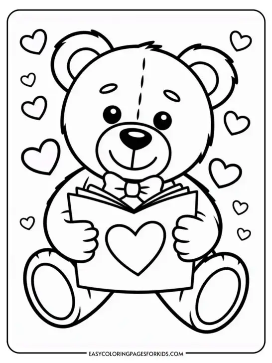 Valentines Bear Coloring Page (12 Coloring Sheets)