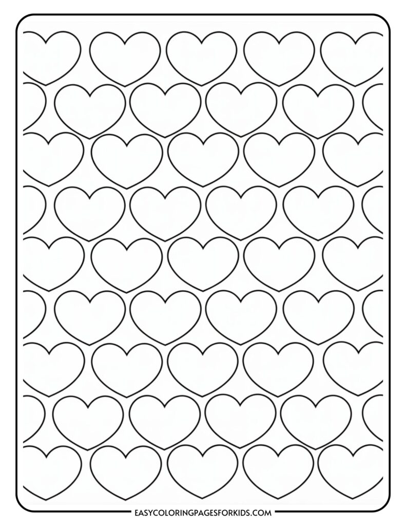 Pattern of repeating outlined hearts in rows on a white background.