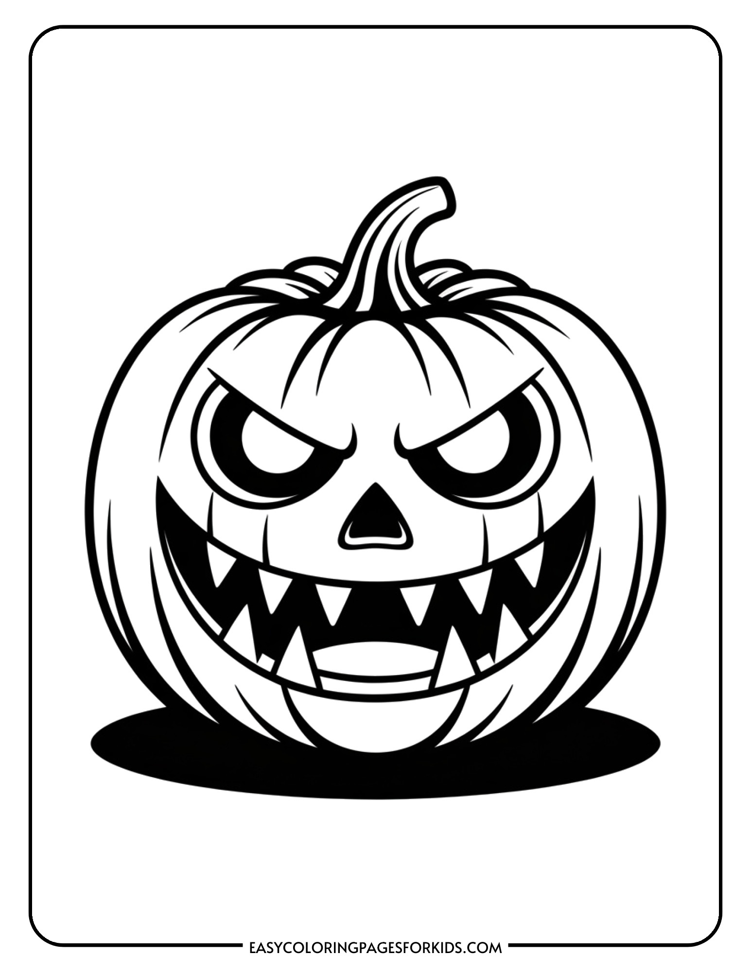 A jack o lantern coloring page showing a pumpkin with a menacing carved face.