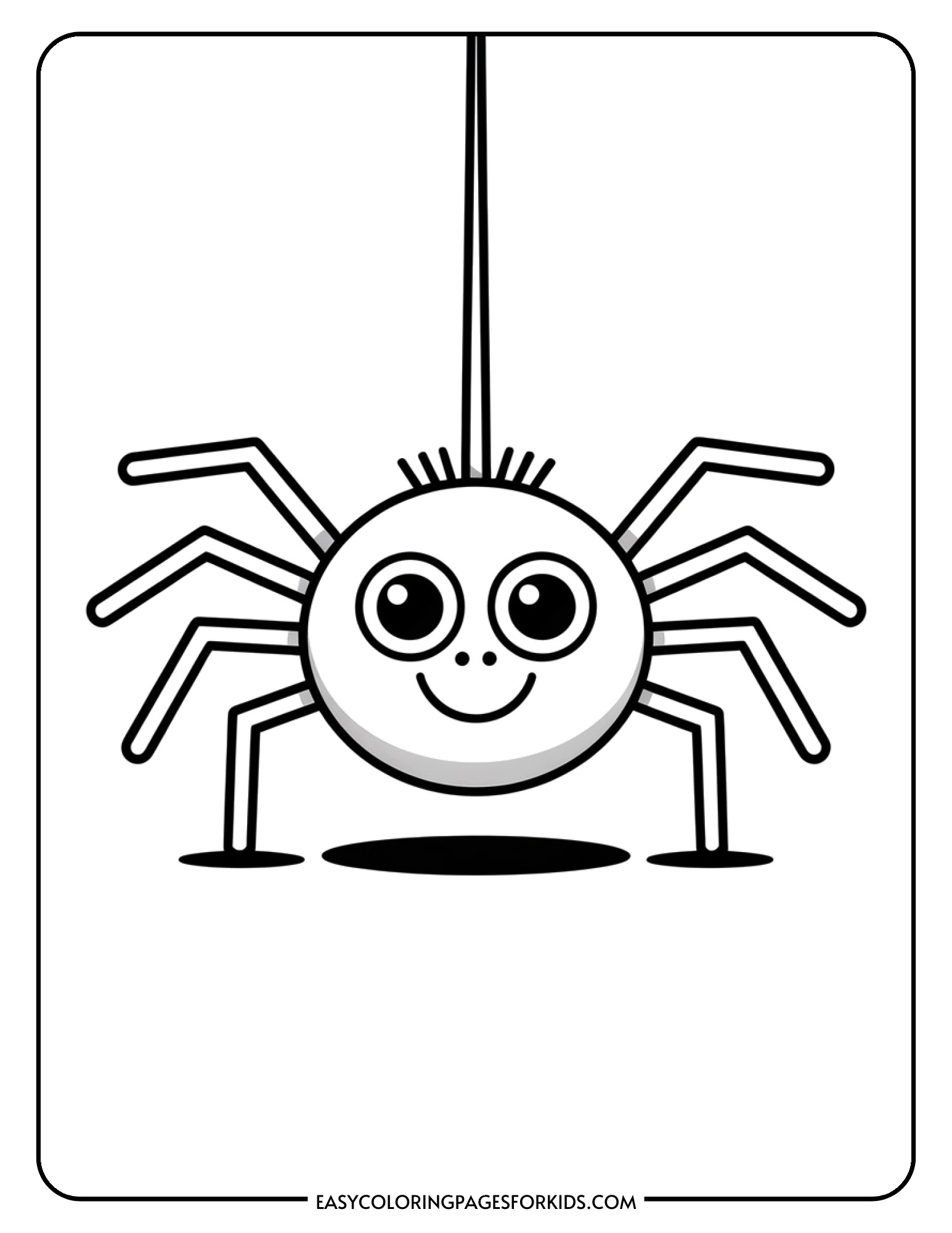 A cheerful cartoon spider with large friendly eyes and eight legs ready to color.