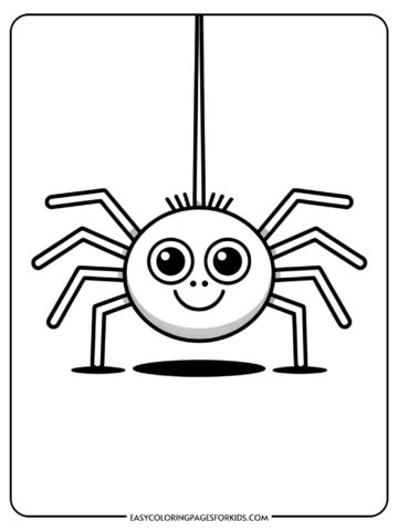 A cheerful cartoon spider with large friendly eyes and eight legs ready to color.
