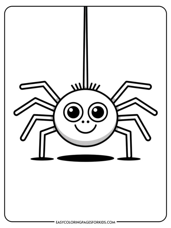 A cheerful cartoon spider with large friendly eyes and eight legs ready to color.