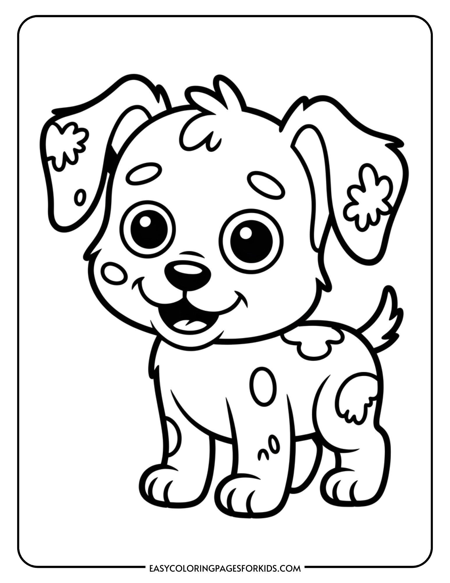 A cute zombie puppy with floppy ears and a happy wagging tail.